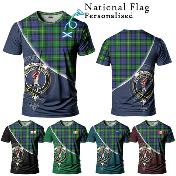 Meldrum Tartan T-Shirt with Personalised National Flag and Family Crest Half Style Kid's Shirt - Tartan Vibes Clothing