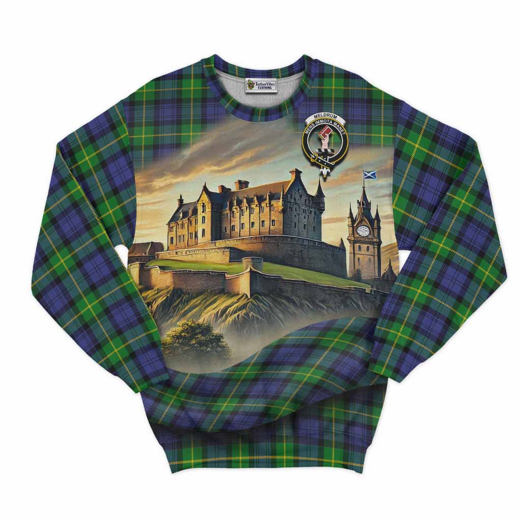 Meldrum Tartan Family Crest Sweatshirt with Scottish Ancient Castle Style Unisex - Tartan Vibes Clothing