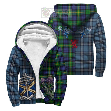 Meldrum Tartan Sherpa Hoodie Happy St. Andrew's Day Half Tartan Style Unisex S - Tartan Vibes Clothing