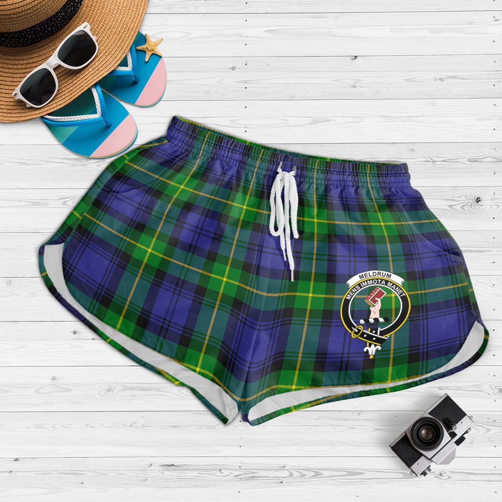 meldrum-tartan-womens-shorts-with-family-crest
