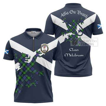 Meldrum Tartan Lion Rampant Zipper Polo Shirt Proudly Display Your Heritage with Alba Gu Brath and Clan Name Unisex - Tartan Vibes Clothing