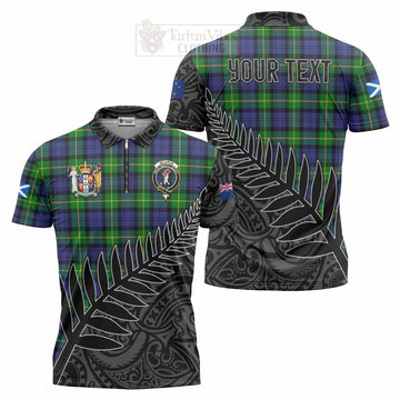 Meldrum Crest Tartan Zipper Polo Shirt with New Zealand Silver Fern Half Style Unisex - Tartan Vibes Clothing