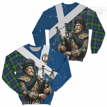 Meldrum Tartan Sweatshirt with Family Crest Scottish Bagpiper Vibes Unisex - Tartan Vibes Clothing