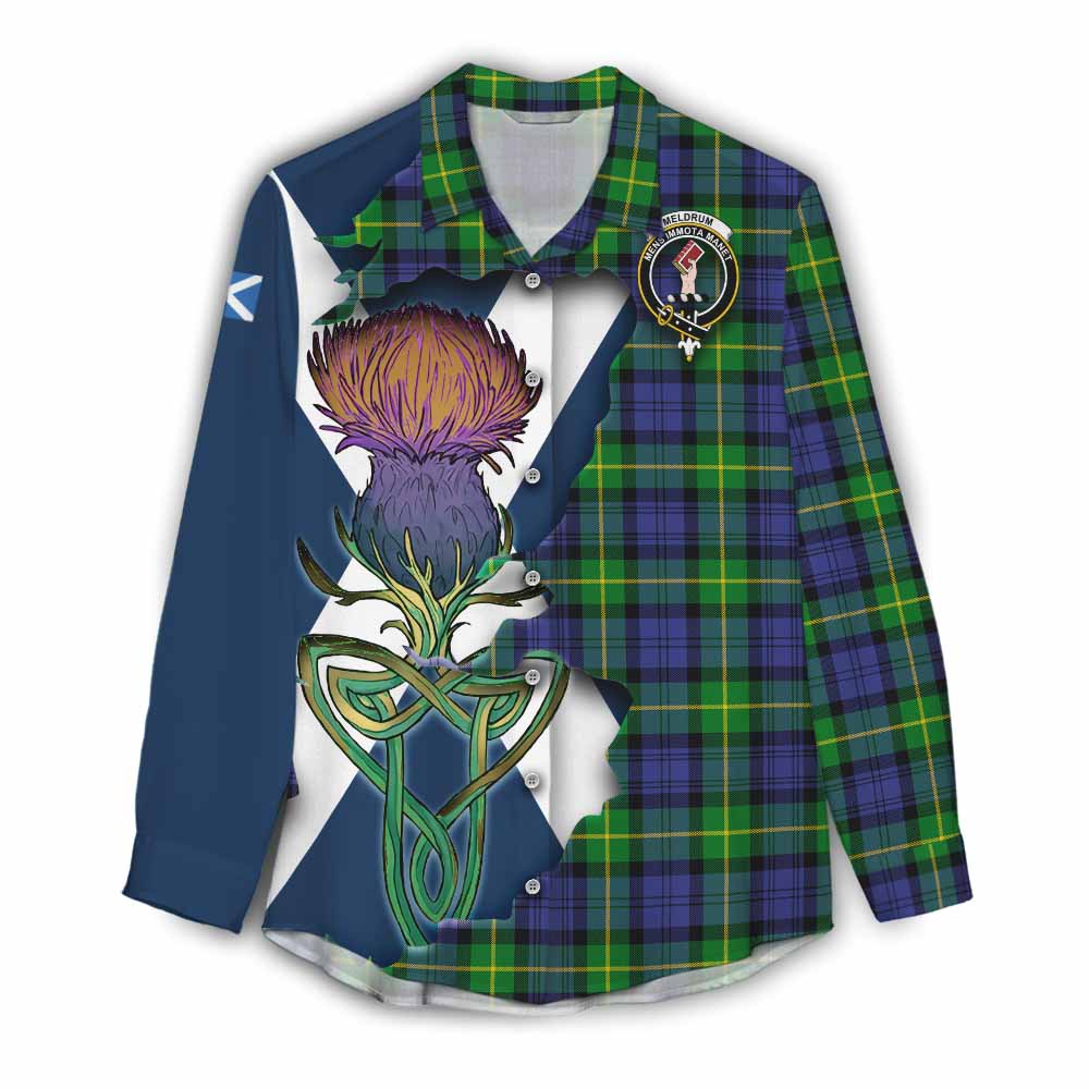 Meldrum Tartan Family Crest Women's Casual Shirt Scottish Thistle Celtic Inspired Female - Tartan Vibes Clothing