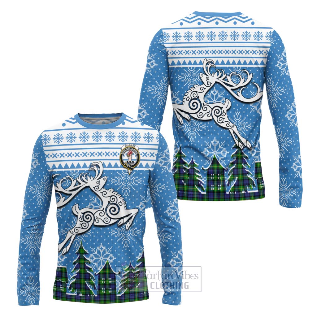 Meldrum Clan Christmas Long Sleeve T-Shirt Celtic Reindeer Style Unisex - Tartan Vibes Clothing