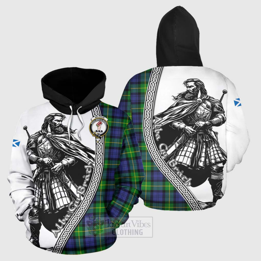 Meldrum Tartan Clan Crest Hoodie with Highlander Warrior Celtic Style Zip Hoodie - Tartan Vibes Clothing