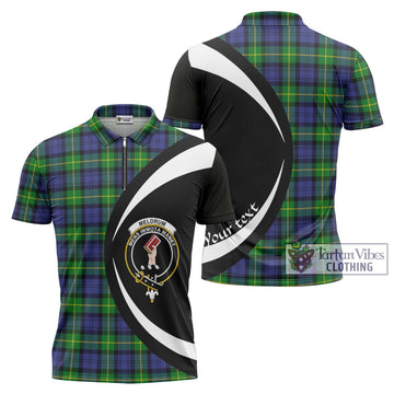 Meldrum Tartan Zipper Polo Shirt with Family Crest Circle Style Unisex - Tartan Vibes Clothing