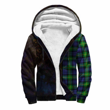 Tartan Vibes Clothing Meldrum Tartan Family Crest Sherpa Hoodie Alba Gu Brath Be Brave Lion Ancient Style