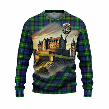 Meldrum Tartan Family Crest Knitted Sweater with Scottish Ancient Castle Style Unisex - Tartan Vibes Clothing