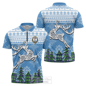 Meldrum Clan Christmas Zipper Polo Shirt Celtic Reindeer Style Unisex - Tartan Vibes Clothing