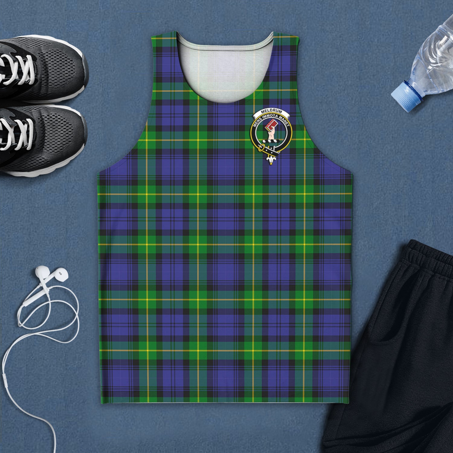 Meldrum Tartan Mens Tank Top with Family Crest 5XL - Tartan Vibes Clothing