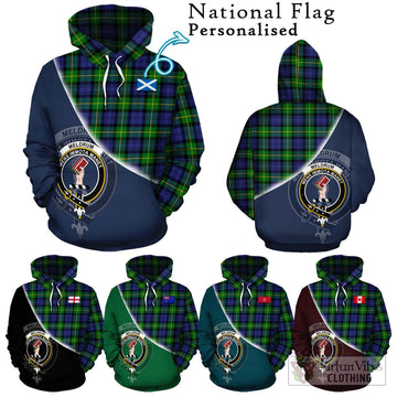 Meldrum Tartan Hoodie with Personalised National Flag and Family Crest Half Style Zip Hoodie - Tartan Vibes Clothing