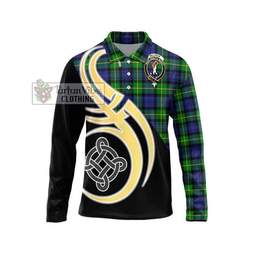 Meldrum Tartan Long Sleeve Polo Shirt with Family Crest and Celtic Symbol Style Unisex - Tartan Vibes Clothing