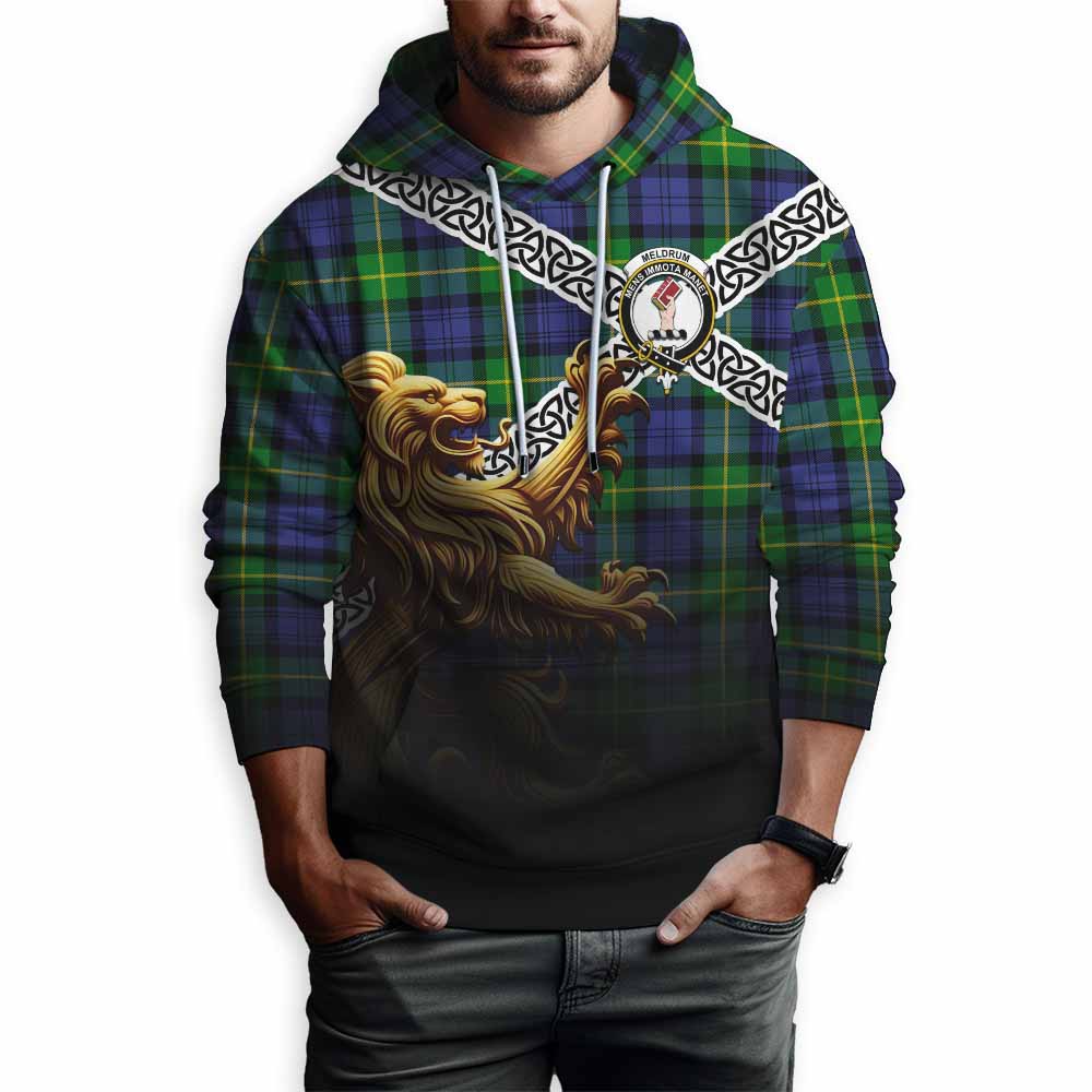 Meldrum Crest Tartan Hoodie with Golden Lion Emblem Celtic Style Pullover Hoodie - Tartan Vibes Clothing
