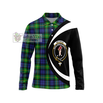Meldrum Tartan Long Sleeve Polo Shirt with Family Crest Circle Style Unisex - Tartan Vibes Clothing