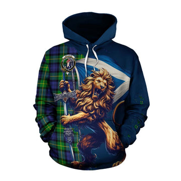 Meldrum Tartan Family Crest Cotton Hoodie with Scottish Majestic Lion Pullover Hoodie XS - Tartan Vibes Clothing