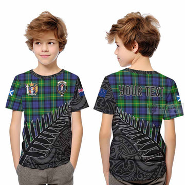 Tartan Vibes Clothing Meldrum Crest Tartan Kid T-Shirt with New Zealand Silver Fern Half Style