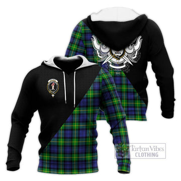 Meldrum Tartan Knitted Hoodie with Family Crest and Military Logo Style Unisex Knitted Pullover Hoodie - Tartan Vibes Clothing