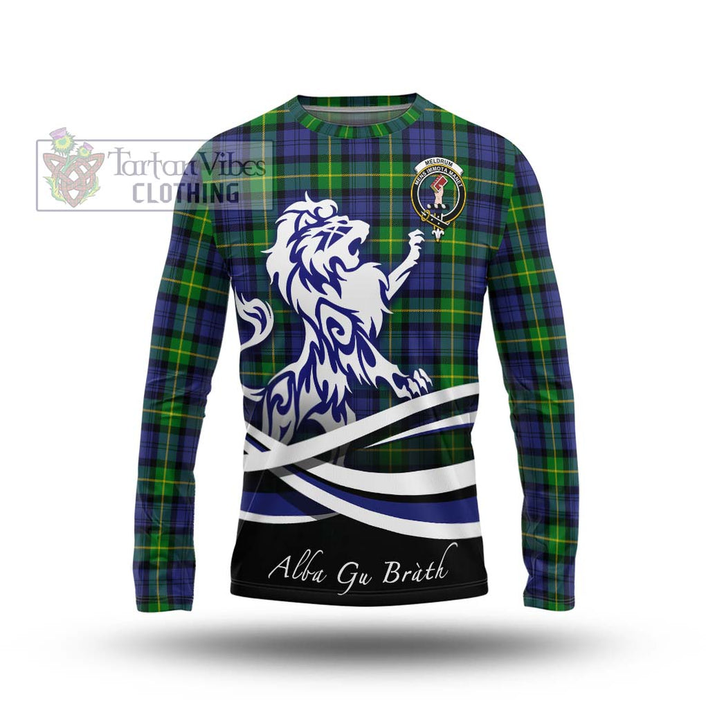 Meldrum Tartan Long Sleeve T-Shirt with Alba Gu Brath Regal Lion Emblem Unisex - Tartan Vibes Clothing