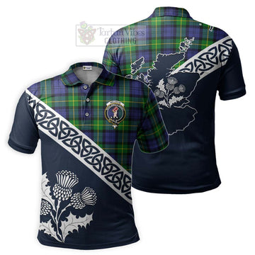 Meldrum Tartan Polo Shirt Featuring Thistle and Scotland Map Kid - Tartanvibesclothing Store