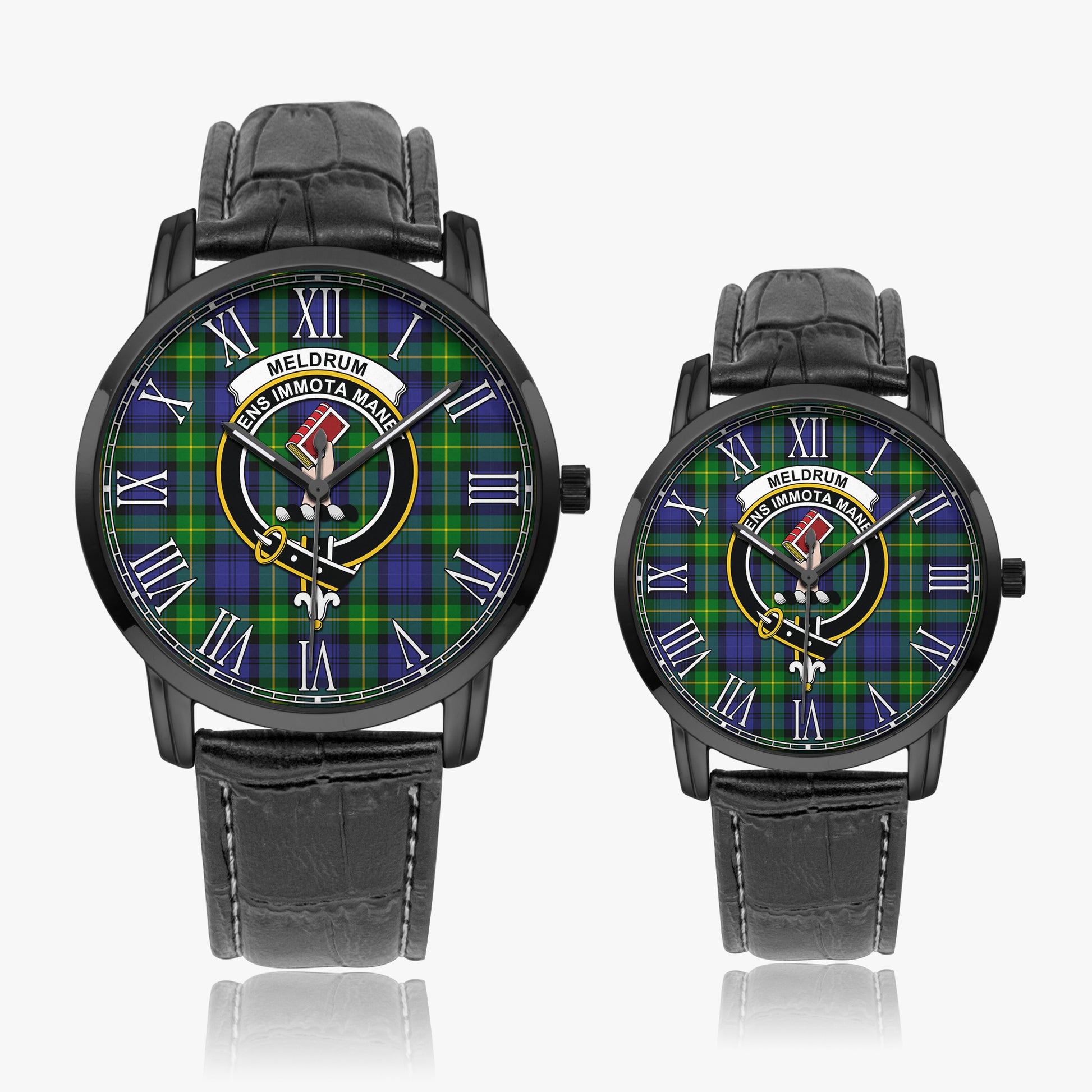 Meldrum Tartan Family Crest Leather Strap Quartz Watch Wide Type - Tartan Vibes Clothing