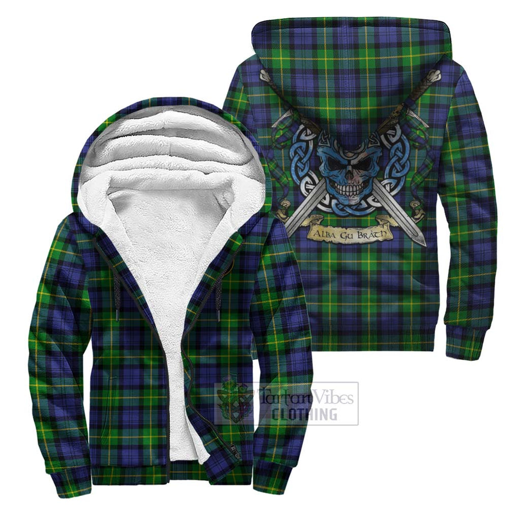 Meldrum Tartan Sherpa Hoodie with Family Crest Celtic Skull Style Unisex S - Tartan Vibes Clothing