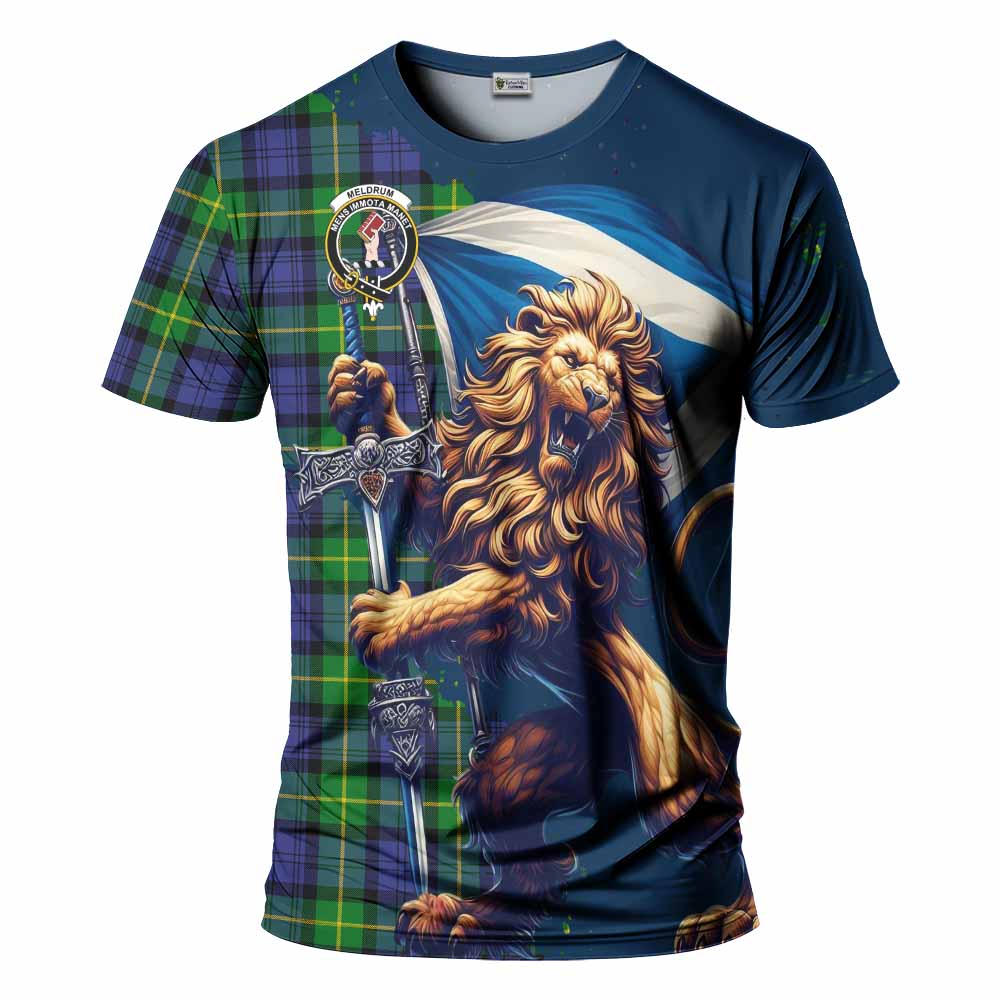 Meldrum Tartan Family Crest T-Shirt with Scottish Majestic Lion Kid's Shirt - Tartan Vibes Clothing