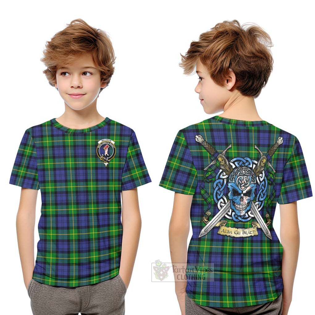 Meldrum Tartan Kid T-Shirt with Family Crest Celtic Skull Style Youth XL Size14 - Tartan Vibes Clothing