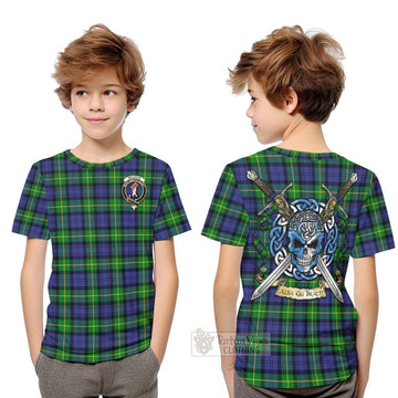Meldrum Tartan Kid T-Shirt with Family Crest Celtic Skull Style Youth XL Size14 - Tartan Vibes Clothing