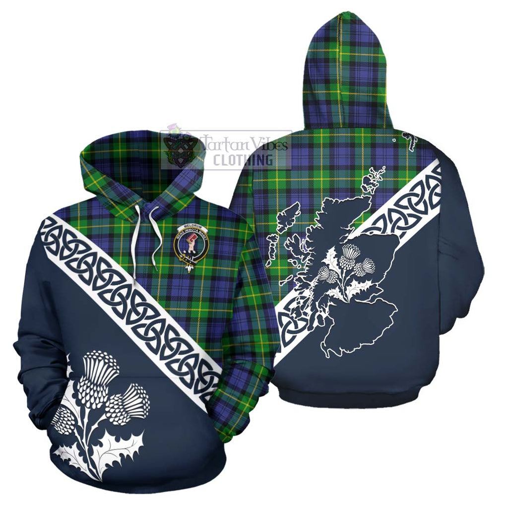 Meldrum Tartan Hoodie Featuring Thistle and Scotland Map Zip Hoodie - Tartan Vibes Clothing