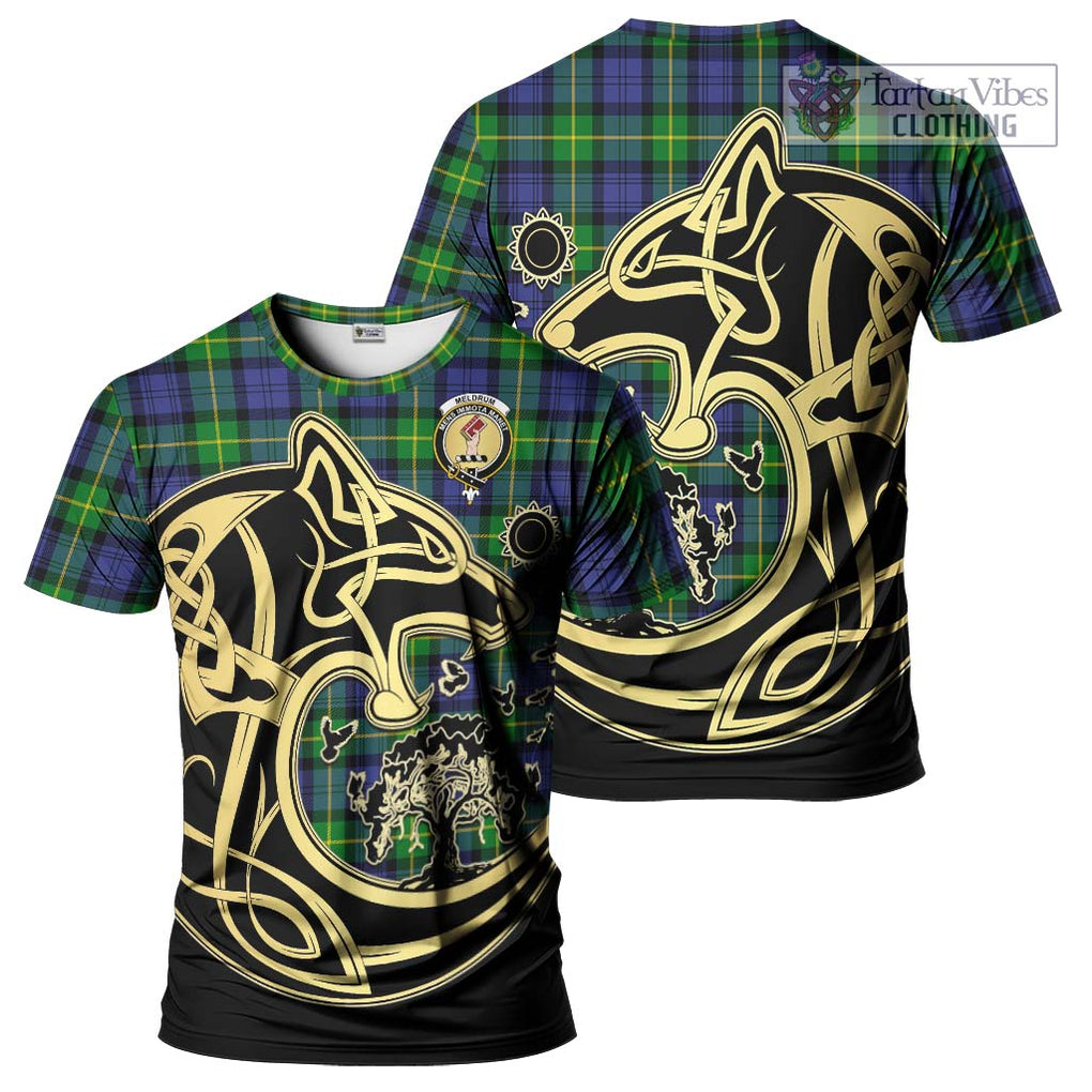 Meldrum Tartan T-Shirt with Family Crest Celtic Wolf Style Kid's Shirt - Tartan Vibes Clothing