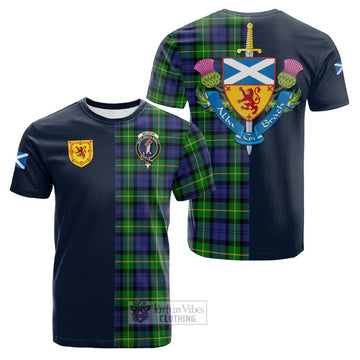 Tartan Vibes Clothing Meldrum Tartan Cotton T-shirt with Scottish Lion Royal Arm Half Style