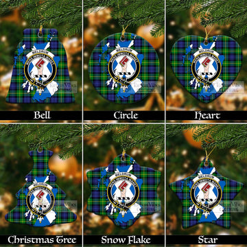 Meldrum Tartan Christmas Ceramic Ornaments with Family Crest and Scotland Map Ceramic - Tartan Vibes Clothing