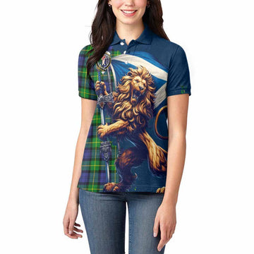 Meldrum Tartan Family Crest Women's Polo Shirt with Scottish Majestic Lion Women - Tartan Vibes Clothing