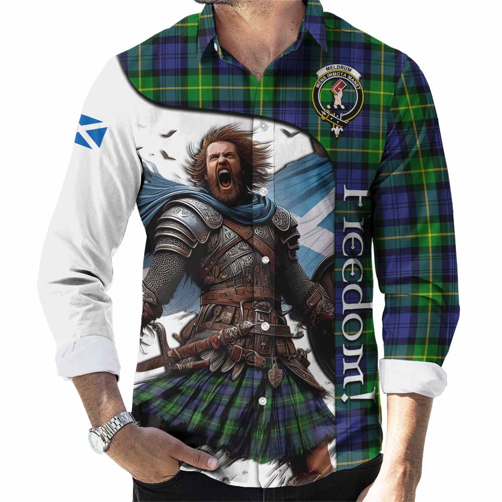 Meldrum Crest Tartan Long Sleeve Button Shirt Inspired by the Freedom of Scottish Warrior Men's Shirt S - Tartan Vibes Clothing