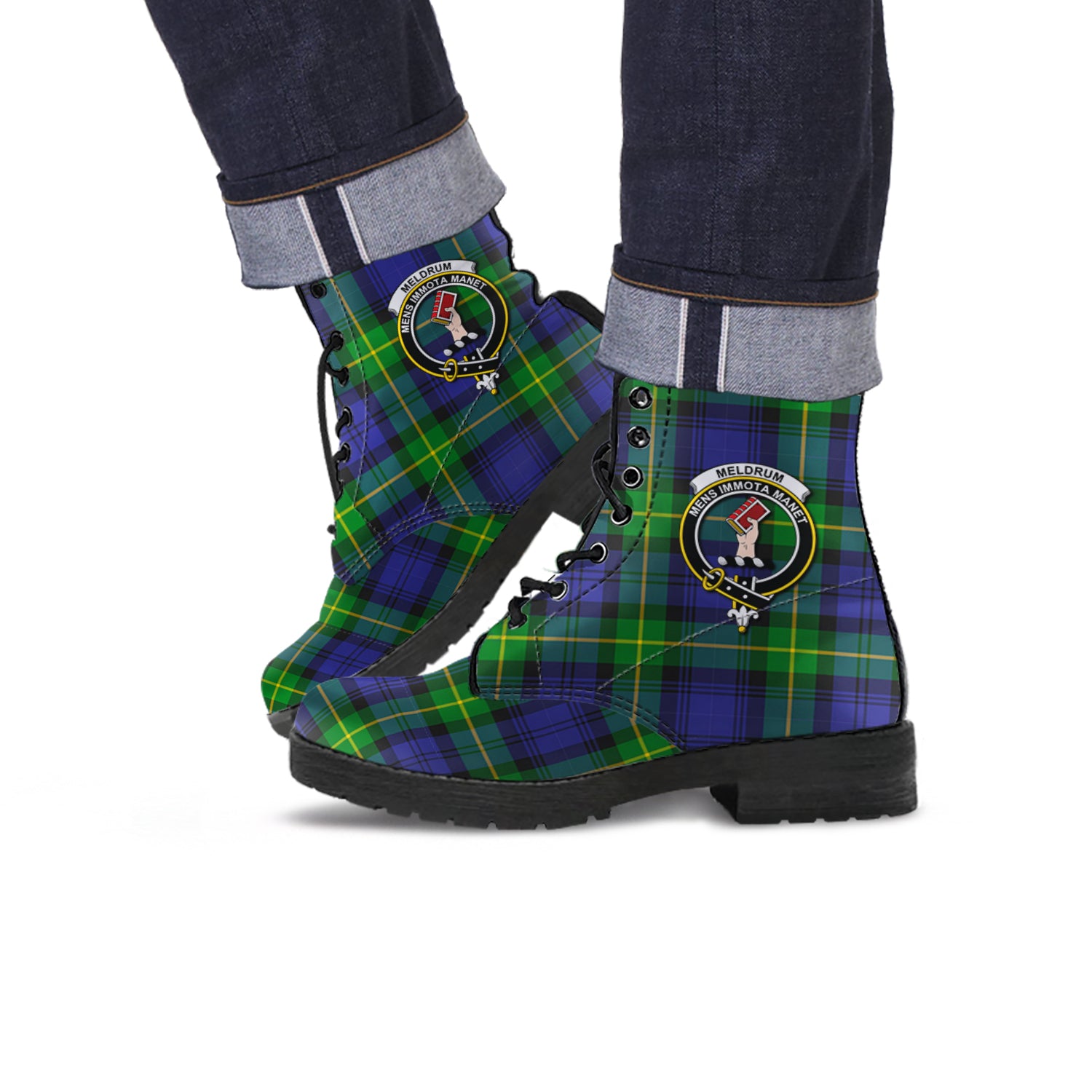 Meldrum Tartan Leather Boots with Family Crest Men' Boots - Tartan Vibes Clothing