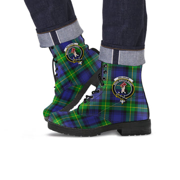 Meldrum Tartan Leather Boots with Family Crest Men' Boots - Tartan Vibes Clothing