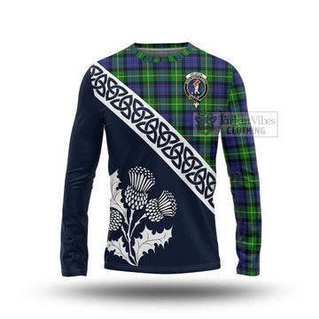 Meldrum Tartan Long Sleeve T-Shirt Featuring Thistle and Scotland Map Unisex - Tartan Vibes Clothing
