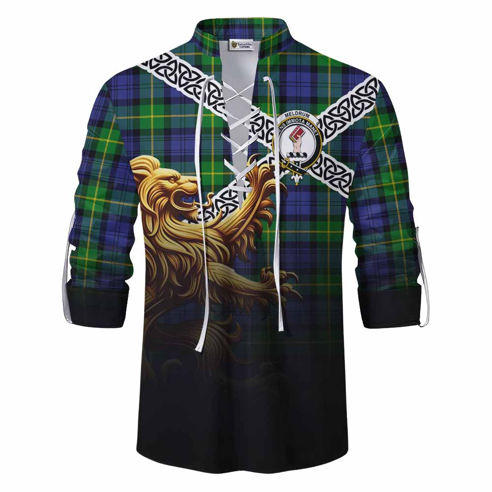 Meldrum Crest Tartan Ghillie Kilt Shirt with Golden Lion Emblem Celtic Style Men - Tartan Vibes Clothing