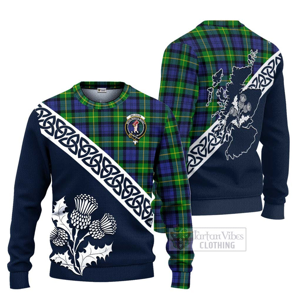 Meldrum Tartan Ugly Sweater Featuring Thistle and Scotland Map Unisex - Tartan Vibes Clothing
