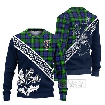 Meldrum Tartan Ugly Sweater Featuring Thistle and Scotland Map Unisex - Tartan Vibes Clothing