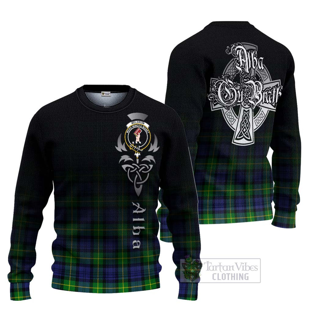 Meldrum Tartan Ugly Sweater Featuring Alba Gu Brath Family Crest Celtic Inspired Unisex - Tartan Vibes Clothing