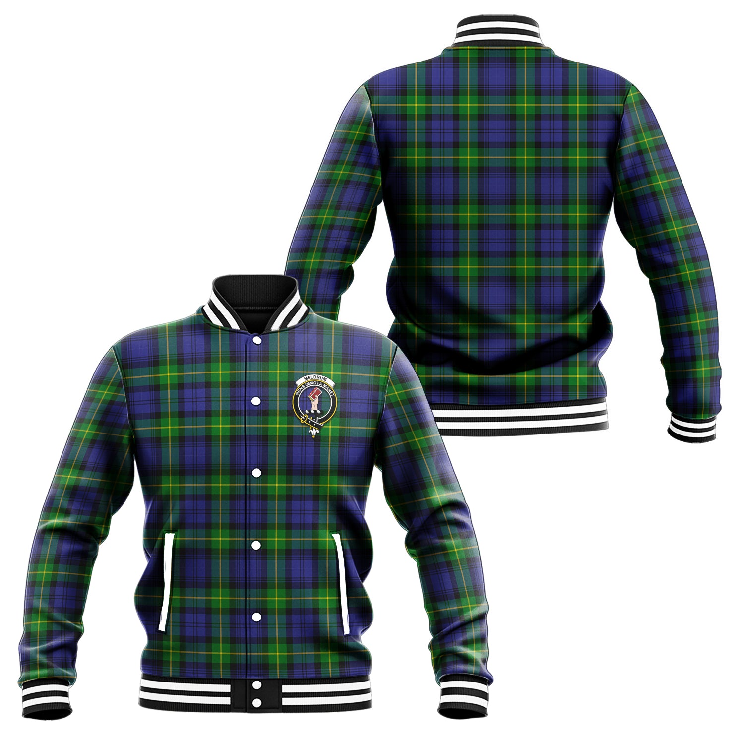 Meldrum Tartan Baseball Jacket with Family Crest Unisex - Tartan Vibes Clothing