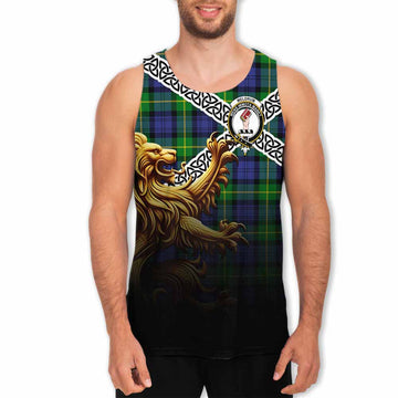 Meldrum Crest Tartan Men's Tank Top with Golden Lion Emblem Celtic Style Men - Tartan Vibes Clothing