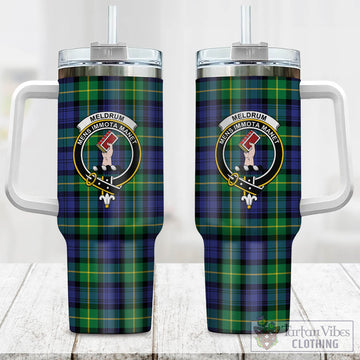 Meldrum Tartan and Family Crest Tumbler with Handle