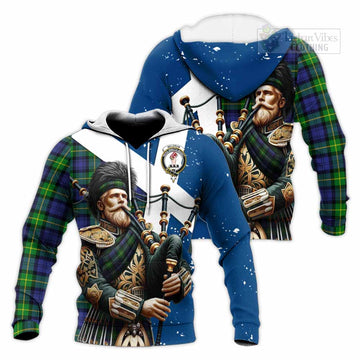 Meldrum Tartan Knitted Hoodie with Family Crest Scottish Bagpiper Vibes Unisex Knitted Pullover Hoodie - Tartan Vibes Clothing