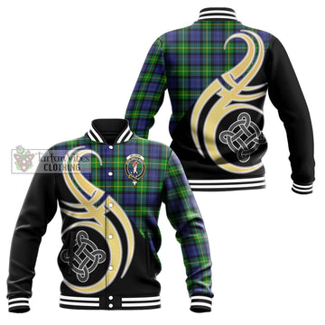 Meldrum Tartan Baseball Jacket with Family Crest and Celtic Symbol Style Unisex - Tartan Vibes Clothing