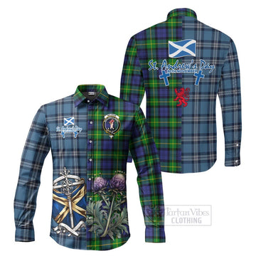 Meldrum Tartan Long Sleeve Button Shirt Happy St. Andrew's Day Half Tartan Style Men's Shirt S - Tartan Vibes Clothing