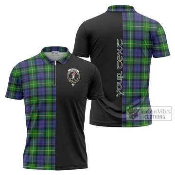 Meldrum Tartan Zipper Polo Shirt with Family Crest and Half Of Me Style Unisex - Tartan Vibes Clothing