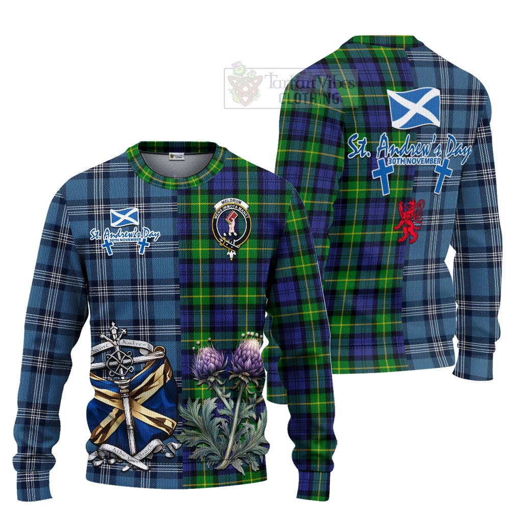Meldrum Tartan Knitted Sweater Happy St. Andrew's Day Half Tartan Style Unisex - Tartan Vibes Clothing
